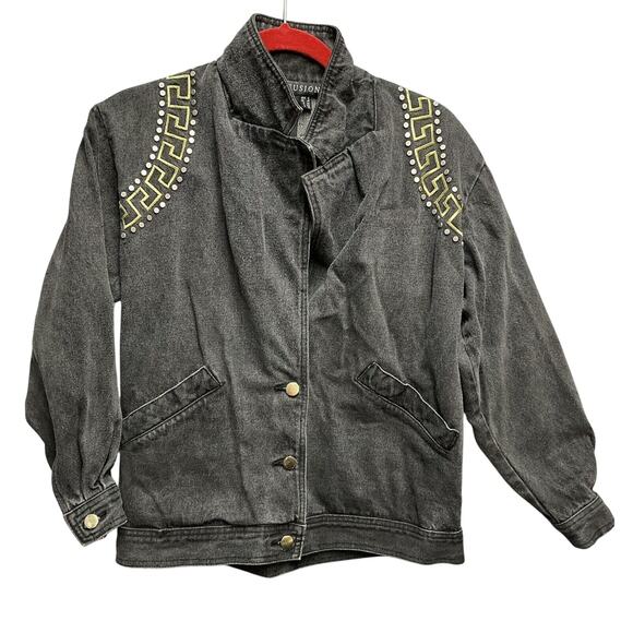 Vintage 1990’s I.B. Diffusion Beaded Gray Denim Jean Jacket Womens Size 6 - Picture 9 of 9